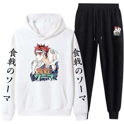 Food Wars Paar Casual Set, Damen Warm Und Dick Jogginganzug, Modisch Bedrucktes Top Und Hose Mit Taschen, Kapuzensweatshirt, Sporthose-Color-1||L von CRYBF