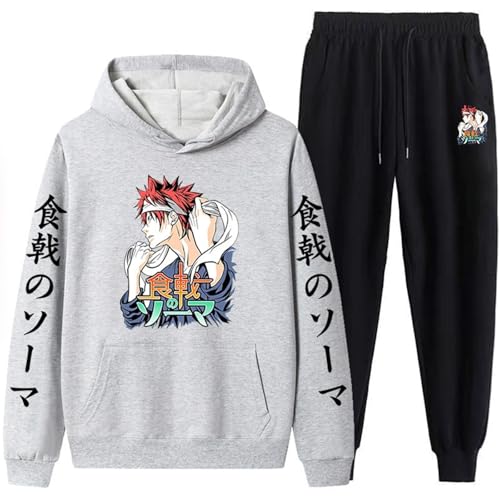 Food Wars Paar Casual Set, Damen Warm Und Dick Jogginganzug, Modisch Bedrucktes Top Und Hose Mit Taschen, Kapuzensweatshirt, Sporthose-Color-5||3XL von CRYBF