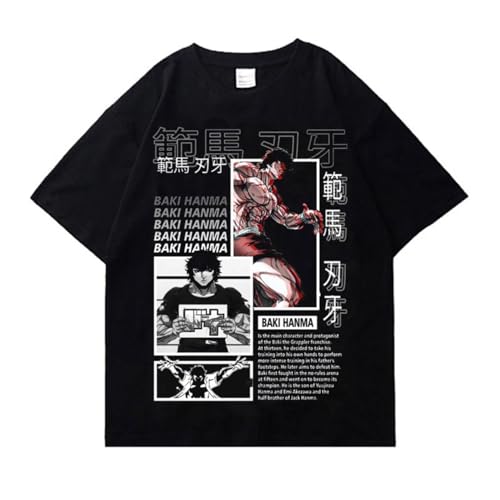 Japanisch Anime Baki The Grappler T-Shirt Gym Kurzarm T-Shirts Männer Casual T-Shirt Streetwear Y2k Hals Kurzarm Plus Size T-Shirt Frauen-Black-6||3XL von CRYBF