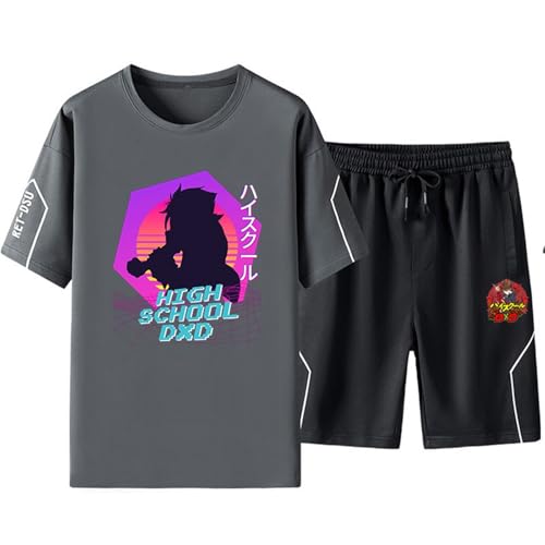 Sommer School D × D Paar Casual Sport Set Vielseitig Mit Pocket Shorts T-Shirt Outdoor Fitness Zweiteiliges Set-Color-4||M von CRYBF