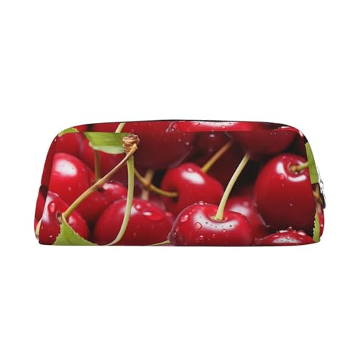 CSGJMYGS Federmäppchen aus Leder, Federmäppchen, rote Kirschen, große Kapazität, Bleistift-Organizer mit Reißverschluss, tragbare Reise-Make-up-Tasche, Schreibtisch-Organizer für Damen und Herren, von CSGJMYGS