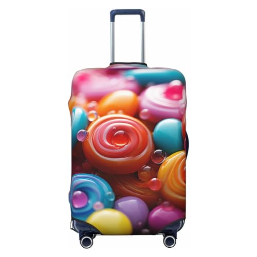 CSGJMYGS Reisegepäck-Abdeckung, elastisch, waschbar, modisch, kratzfest, bunte Süßigkeiten, Koffer-Schutz, passend für 45,7 - 81,3 cm Gepäck, Schwarz , M von CSGJMYGS