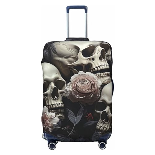 CSGJMYGS Reisegepäckabdeckung, elastisch, waschbar, modisch, kratzfest, Motiv: Blumen und Totenkopf, Koffer-Schutz, passend für 45,7 - 81,3 cm Gepäck, Schwarz , L von CSGJMYGS