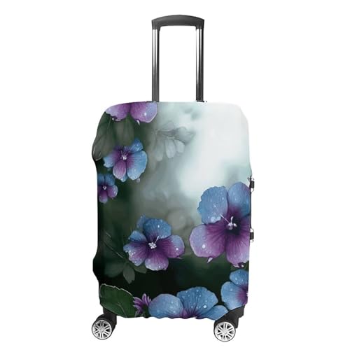 CSGJMYGS Reisegepäckabdeckung, elastisch, waschbar, modisch, kratzfest, für Koffer, passend für 45,7 - 81,3 cm (18 - 32 Zoll) Gepäck, Blaue, violette Blumen und grüne Blätter, L von CSGJMYGS