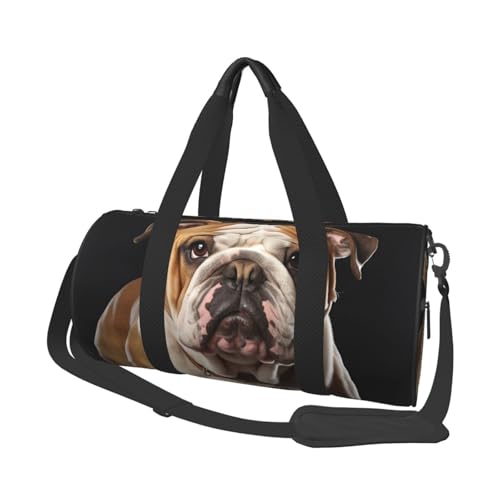 Englische Bulldogge Reisetasche, Handgepäcktasche, Wochenendtasche, Übernachtungstasche, Sport, Turnbeutel für Damen und Herren, faltbar, runde Reisetasche für Reisen, Sport, Fitnessstudio, Schwarz, von CSGJMYGS