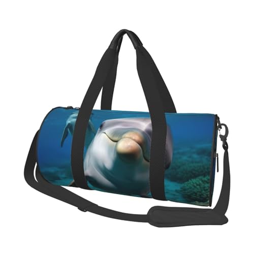 Lustige Reisetasche mit Delfin-Motiv "Looking at You", Reisetasche, Wochenendtasche, Übernachtungstasche, Sport, Turnbeutel für Damen und Herren, faltbar, runde Reisetasche für Reisen, Sport, von CSGJMYGS