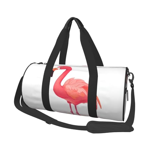 Reisetasche mit Cartoon-Flamingo-Motiv, Handgepäck, Wochenendtasche, Übernachtungstasche, Sport, Turnbeutel für Damen und Herren, faltbar, runde Reisetasche für Reisen, Sport, Fitnessstudio, Schwarz, von CSGJMYGS