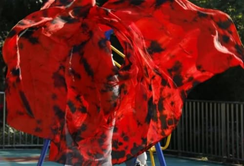 Bauchtanz Seidentuch Bauchtanzschleier aus echter Seide, Tanzschleier, Schleier, Rot-Gelb-Mischfarbe Bauchtanz Tuch (Color : As picture-15, Size : 300x114cm) von CSSHNL