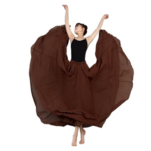 CSSHNL Lyrical Tanzkostüme für Damen 360/540/720 Grad Chiffonrock Ballett Bauchtanz Frauen Gypsy Lange Röcke Tänzerin Übungskleidung Verschiedene Tanzröcke(Coffee,360 Degrees 90cm) von CSSHNL