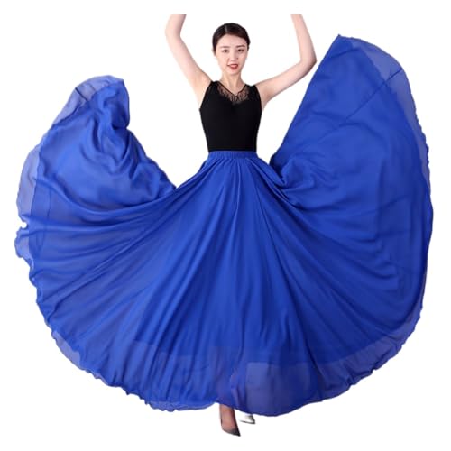 CSSHNL Lyrical Tanzkostüme für Damen 360/540/720 Grad Chiffonrock Ballett Bauchtanz Frauen Gypsy Lange Röcke Tänzerin Übungskleidung Verschiedene Tanzröcke(Gemstone Blue,360 Degrees 95cm) von CSSHNL