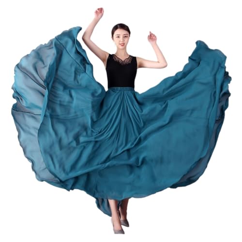 CSSHNL Lyrical Tanzkostüme für Damen 360/540/720 Grad Chiffonrock Ballett Bauchtanz Frauen Gypsy Lange Röcke Tänzerin Übungskleidung Verschiedene Tanzröcke(Peacock Blue,720 Degrees 100cm) von CSSHNL