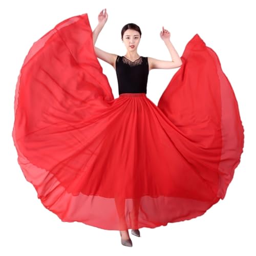 CSSHNL Lyrical Tanzkostüme für Damen 360/540/720 Grad Chiffonrock Ballett Bauchtanz Frauen Gypsy Lange Röcke Tänzerin Übungskleidung Verschiedene Tanzröcke(Red,360 Degrees 80cm) von CSSHNL