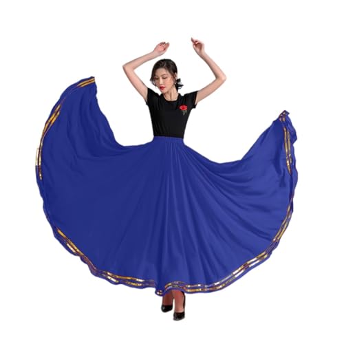 CSSHNL Lyrical Tanzkostüme für Damen 720/540 Grad Damen Chiffon Kreis Swagger Rock Spanisch Flamenco Tanz Kostüme Kleidung Festival Kleidung(Blue,85cm 720 Degree) von CSSHNL