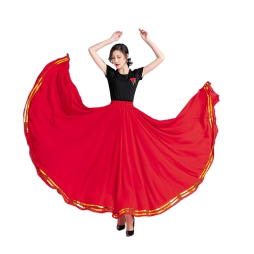 CSSHNL Lyrical Tanzkostüme für Damen 720/540 Grad Damen Chiffon Kreis Swagger Rock Spanisch Flamenco Tanz Kostüme Kleidung Festival Kleidung(Red,100cm 540 Degree) von CSSHNL