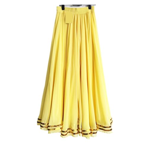 CSSHNL Lyrical Tanzkostüme für Damen 720/540 Grad Damen Chiffon Kreis Swagger Rock Spanisch Flamenco Tanz Kostüme Kleidung Festival Kleidung(Yellow,90cm 720 Degree) von CSSHNL