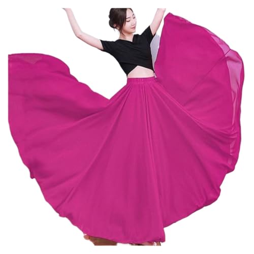 CSSHNL Lyrical Tanzkostüme für Damen 720-Grad-Tanzrock, Faltenrock, einfarbig, hohe Taille, Chiffon, großer Swingrock, Langer Rock for Bühnenauftritte(Crimson,M Length 90cm) von CSSHNL