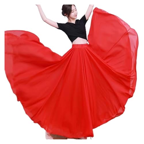 CSSHNL Lyrical Tanzkostüme für Damen 720-Grad-Tanzrock, Faltenrock, einfarbig, hohe Taille, Chiffon, großer Swingrock, Langer Rock for Bühnenauftritte(Red,S Length 85cm) von CSSHNL