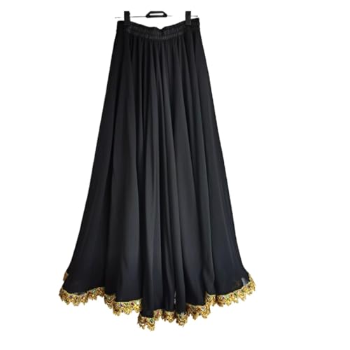 CSSHNL Lyrical Tanzkostüme für Damen Bauchtanz Chiffon Damen 13 Farben Solid 720 Grad Pendelrock Gypsy Lange Röcke Tänzerin Praxis Langer Tanzrock(Black,XS Length 80cm) von CSSHNL