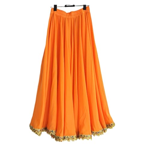 CSSHNL Lyrical Tanzkostüme für Damen Bauchtanz Chiffon Damen 13 Farben Solid 720 Grad Pendelrock Gypsy Lange Röcke Tänzerin Praxis Langer Tanzrock(Orange,XS Length 80cm) von CSSHNL