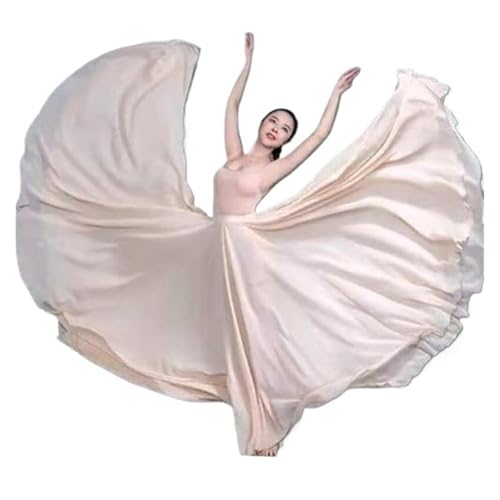 CSSHNL Lyrical Tanzkostüme für Damen Bauchtanz-Kostüm, klassischer Tanz, Performance, Damen, eleganter Chiffon-Übungsrock, 720 Grad, großer Swing-Rock, modernes Ballett(Beige,360D85cmFor155-160cm) von CSSHNL