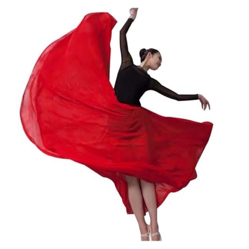 CSSHNL Lyrical Tanzkostüme für Damen Bauchtanz-Kostüm, klassischer Tanz, Performance, Damen, eleganter Chiffon-Übungsrock, 720 Grad, großer Swing-Rock, modernes Ballett(Red,540D85cmFor155-160cm) von CSSHNL