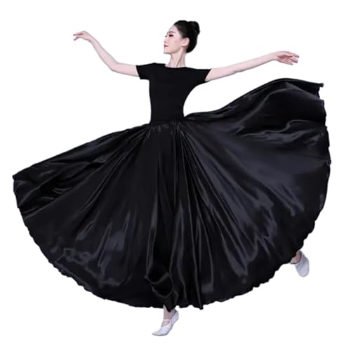 CSSHNL Lyrical Tanzkostüme für Damen Damen 540D 720 Grad Satinrock Bauchtanzrock Damen Gypsy Lange Röcke Tänzerin Übungskleidung Verschiedene Massivgold Tanzrock(Black,720D 80cm) von CSSHNL