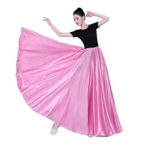 CSSHNL Lyrical Tanzkostüme für Damen Damen 540D 720 Grad Satinrock Bauchtanzrock Damen Gypsy Lange Röcke Tänzerin Übungskleidung Verschiedene Massivgold Tanzrock(Pink,540D 80cm) von CSSHNL