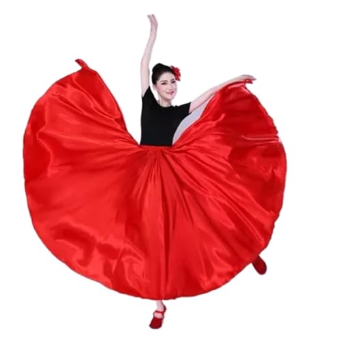 CSSHNL Lyrical Tanzkostüme für Damen Damen 540D 720 Grad Satinrock Bauchtanzrock Damen Gypsy Lange Röcke Tänzerin Übungskleidung Verschiedene Massivgold Tanzrock(Red,720D 80cm) von CSSHNL