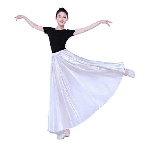 CSSHNL Lyrical Tanzkostüme für Damen Damen 540D 720 Grad Satinrock Bauchtanzrock Damen Gypsy Lange Röcke Tänzerin Übungskleidung Verschiedene Massivgold Tanzrock(White,360D 80cm) von CSSHNL