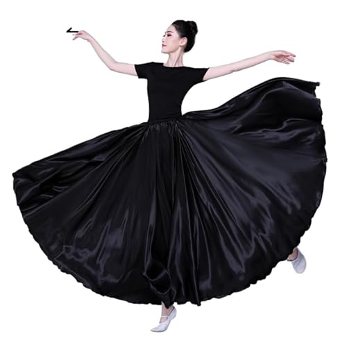 CSSHNL Lyrical Tanzkostüme für Damen Damen Tanzrock, großer Swingrock, 720 Grad, Bauchtanz, Langer Rock, Tribal-Gypsy-Kostüm, Lady Bellydance, Satin, Lange Weite Röcke(Black,Hemline 360 L 90cm) von CSSHNL