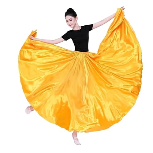 CSSHNL Lyrical Tanzkostüme für Damen Damen Tanzrock, großer Swingrock, 720 Grad, Bauchtanz, Langer Rock, Tribal-Gypsy-Kostüm, Lady Bellydance, Satin, Lange Weite Röcke(Yellow,Hemline 720 L 90cm) von CSSHNL