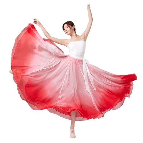 CSSHNL Lyrical Tanzkostüme für Damen Großer Swingrock, Chiffonkleid, Bühnenkleid, Farbverlauf, Tanzrock for Damen, Praxis, Tanzbekleidung(Red,Length80cm) von CSSHNL