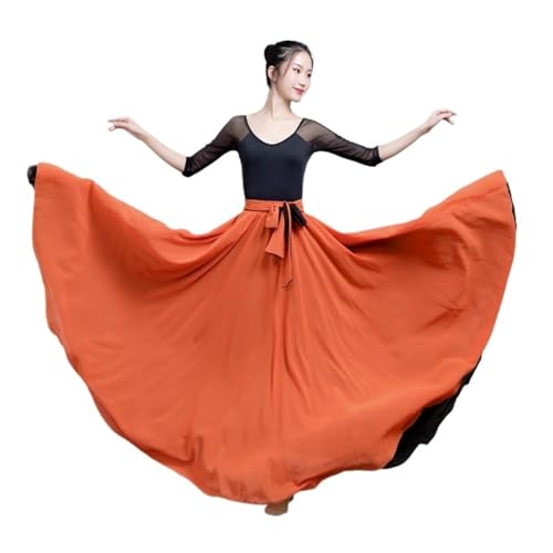 CSSHNL Lyrical Tanzkostüme für Damen Zwei Seiten tragen Kontrastfarbe 8M Big Swing Rock Frühling Sommer Chiffon Ballkleid Rock Lange Röcke Damen(Black Orange,XS) von CSSHNL