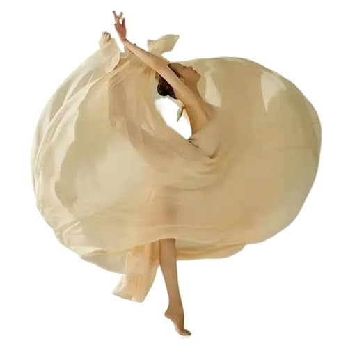 Lyrical Tanzkostüme für Damen 720-Grad-Chiffonrock for Kinder und Mädchen, Ballett, Bauchtanz, Gypsy, lange Röcke, Tänzerin, Übungskleidung, verschiedene einfarbige lila Tanzröcke(Beige,360 degree 85c von CSSHNL