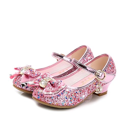 Mädchen Glitzer Schuhe Prinzessin Schuhe for Mädchen Kinder Casual Glitter Kinder High Heel Blumen Mädchen Knoten Tanzen Performance Party Schuhe für Partys Hochzeiten(TG002A pink,31) von CSSHNL