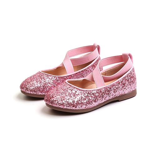 Mädchen Glitzer Schuhe Prinzessinnen-Schuhe aus glitzerndem Leder for Mädchen, weich, bequem, glänzend, mit Pailletten besetzt, Kinderschuhe, Prinzessinnen-Show-Performance-Flats, 26–35 für Partys Hoc von CSSHNL