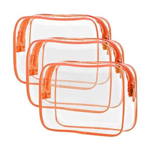 3 Stück durchsichtige Kulturtasche aus PVC, wasserdichte Kosmetiktasche for Damen, transparente Reiseaufbewahrung for Toilettenartikel /9469/269(Orange) von CSSWLAI