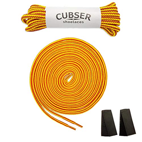 CUBSER 3 Paar extrem reißfeste Schnürsenkel – 5mm, rund, ideal für Wanderschuhe, Arbeitsschuhe und starke Beanspruchung, mit Schnürsenkel Fixator (120cm, Gelb-Feuerwehrrot) von CUBSER