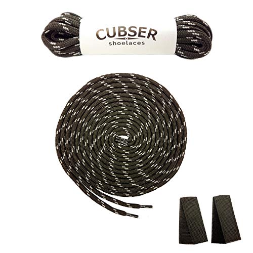 CUBSER 3 Paar extrem reißfeste Schnürsenkel – 5mm, rund, ideal für Wanderschuhe, Arbeitsschuhe und starke Beanspruchung, mit Schnürsenkel Fixator (120cm, Schwarz-Grau) von CUBSER