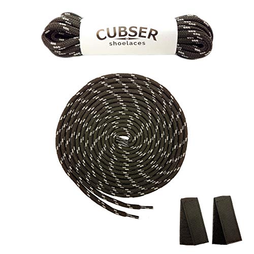 CUBSER 3 Paar extrem reißfeste Schnürsenkel – 5mm, rund, ideal für Wanderschuhe, Trekkingschuhe, Arbeitsschuhe und starke Beanspruchung, mit Schnürsenkel Fixator (140cm, Schwarz-Grau) von CUBSER