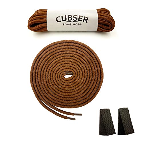 CUBSER 3 Paar extrem reißfeste Schnürsenkel – 5mm, rund, ideal für Wanderschuhe, Trekkingschuhe, Arbeitsschuhe und starke Beanspruchung, mit Schnürsenkel Fixator (160cm, Braun) von CUBSER