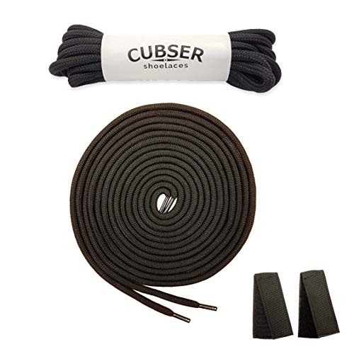 CUBSER 3 Paar extrem reißfeste Schnürsenkel – 5mm, rund, ideal für Wanderschuhe, Trekkingschuhe, Arbeitsschuhe und starke Beanspruchung, mit Schnürsenkel Fixator (160cm, Schwarz) von CUBSER