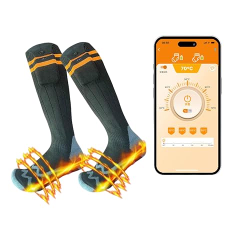 Beheizbare Socken, 2024 Neues 5v 5000mAh Wiederaufladbare Elektrische Heizsocken mit App-Steuerung, 70℃ Max - Für Herren/Damen Fußwärmer, Outdoor, Camping, Wandern, Ski & Jagd von CUBTEM