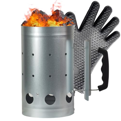 CUCUFA BBQ Chimney Starter, Holzkohleschornsteinstarter, Barbecue Leichter Brennen, Grillschornstein -Starter -Set, Barbecue Fire Starter mit isoliertem Handschuh von CUCUFA