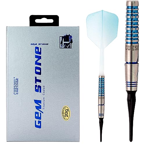 CUESOUL Blue GEM Stone 20g Soft Tip 90% Tungsten Dart-Set mit Titanium-Beschichtung und Farbverlauf ROST Flights von CUESOUL