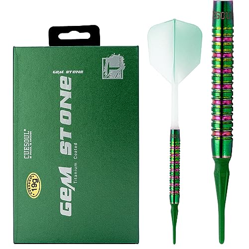 CUESOUL Green GEM Stone 19g Soft Tip 90% Tungsten Dart Set mit Titanium Coated und Gradient Color ROST Flights von CUESOUL