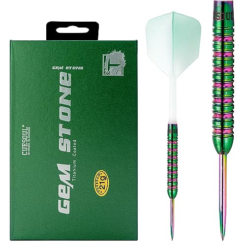 CUESOUL Green GEM Stone 21g Stahlspitze 90% Tungsten Dart Set mit Uniformity Titanium Coated und Gradient Color ROST Flights von CUESOUL