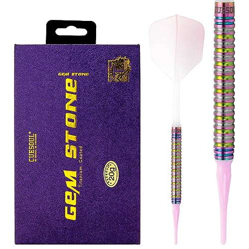 CUESOUL PINK GEM Stone 20g Soft Tip 90% Tungsten Dart Set mit Titanium Coated und Gradient Color ROST Flights von CUESOUL