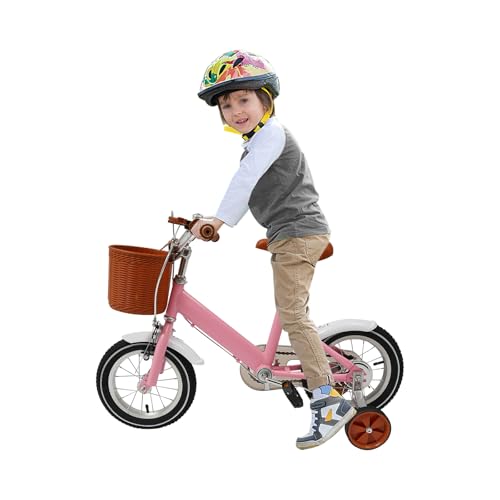 CUMELLIIR Fahrrad 12 Zoll, Kinderfahrrad mit Sützräder, Klingel und Korb, Fahrrad für Kinder ab 3 4 5 Jahre Mädchen Junge, Rosa von CUMELLIIR
