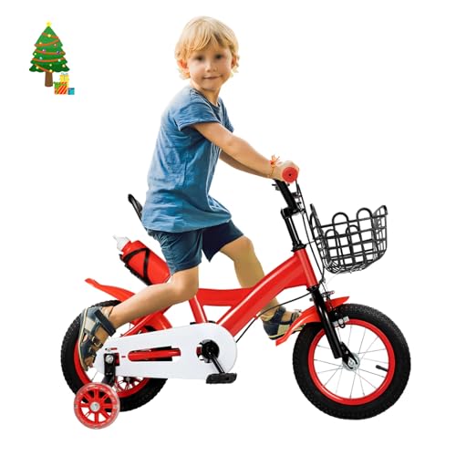 CUMELLIIR Kinderfahrrad 12 Zoll Mädchen Jungen, Fahrrad Kinder Mit Stützrädern & Fahrradklingel & Fahrradkorb, Höhenverstellbar Fahrrad Für Kinder, Kinderfahrrad Ab 3 Jahre, Rot von CUMELLIIR